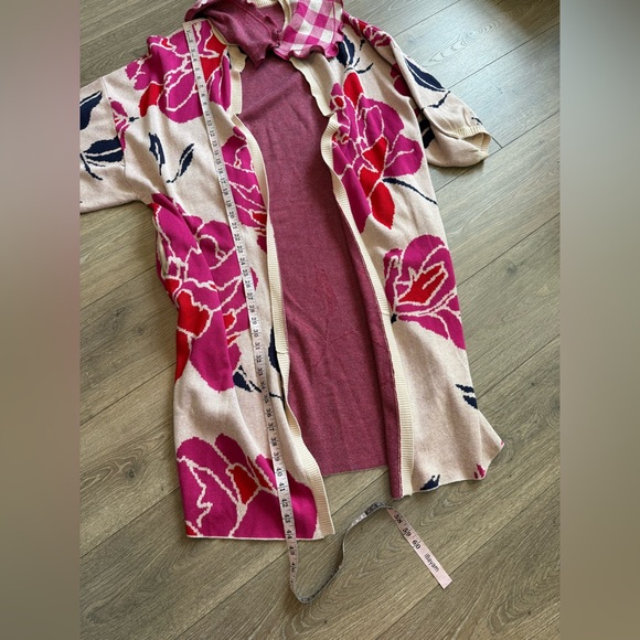 Anthropologie Bel Kazan Floral Gingham Removable Collared Duster Cardigan - Picture 12 of 15